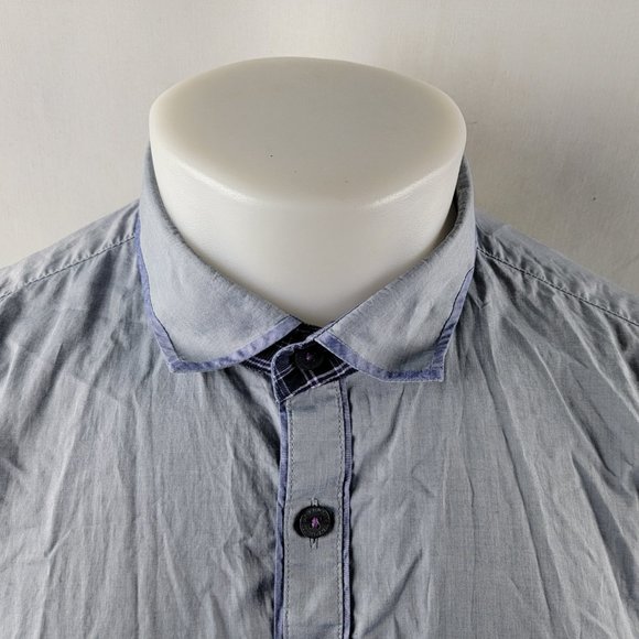 Ted Baker London Shirt Mens 6 XL Blue Button Front Solid Cotton Flip Cuff L/S - Picture 3 of 8